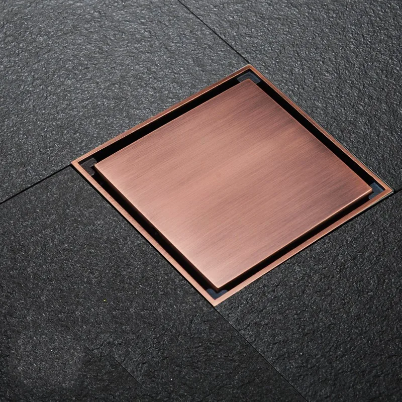 Antique Red bronze Square 120*120mm best Brass Floor Drain with Tile Insert Grate Removable Cover,Strong visual impact