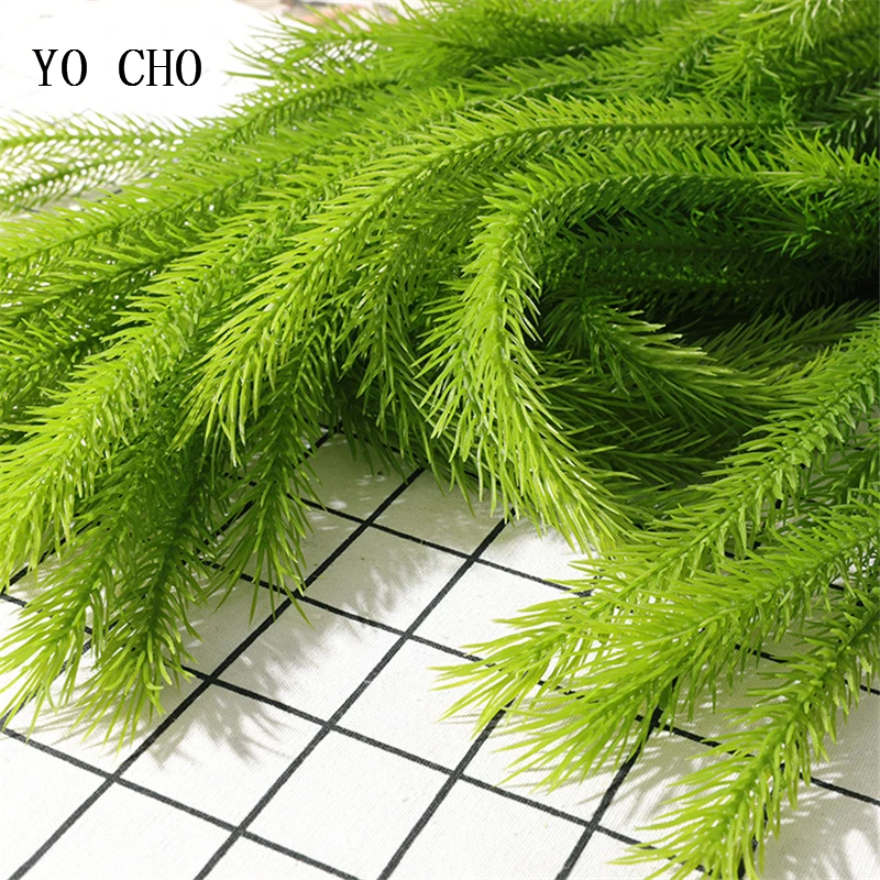 YO CHO 19 Forks Cedar Grass Vine Wall Hanging Artificial Plant Faux Green Rattan for Home Garden Wedding Decoration Fake Flowers