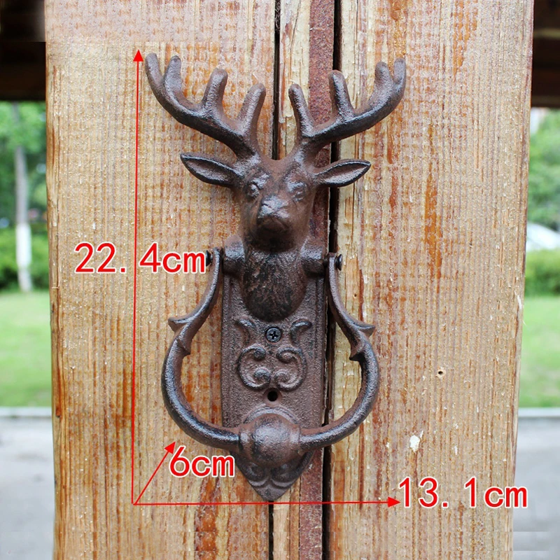 Rustic Cast Iron Reindeer Head Door Knocking Pull Heavy Metal For Home Garden Entrance Gate Decoration Countryside Handmade