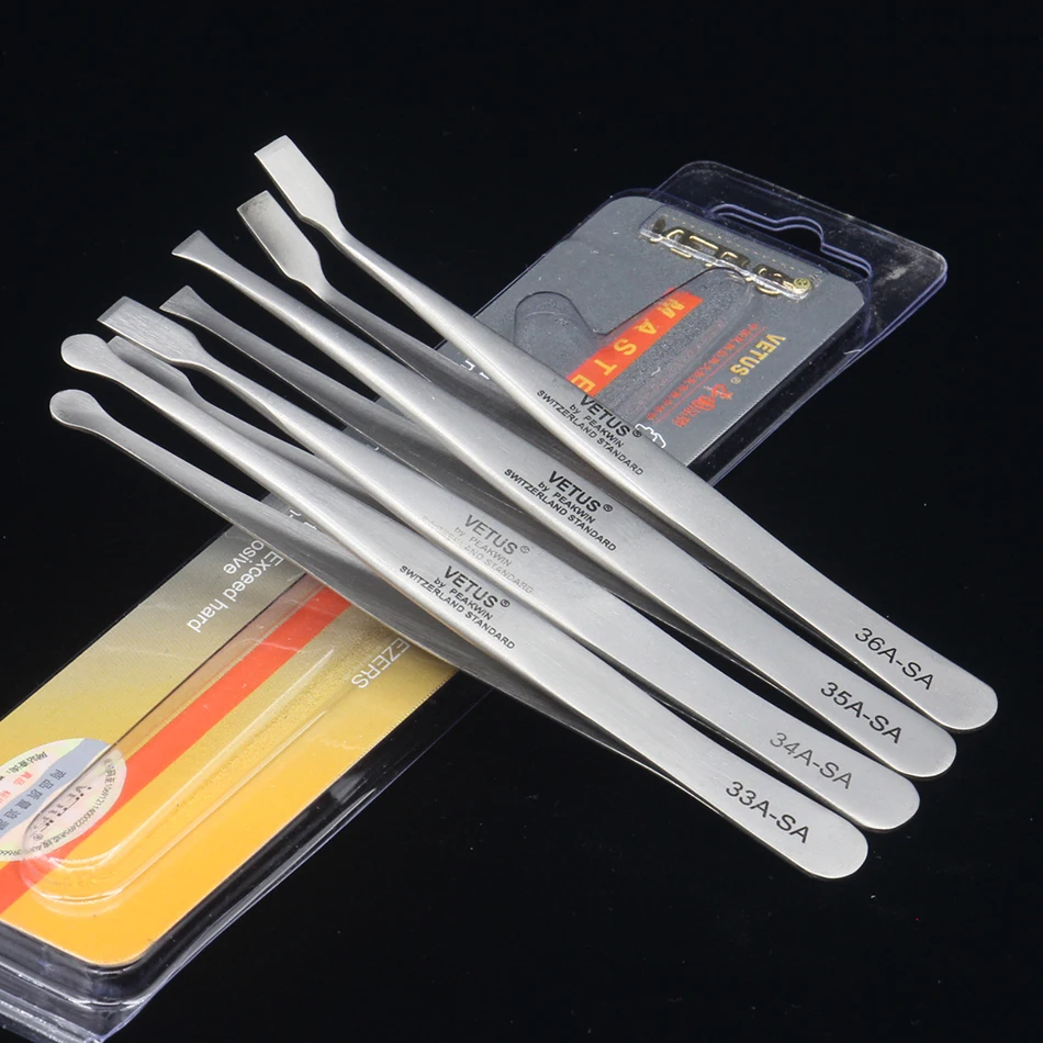 High precision tweezers of VETUS stainless steel Flat head Large round head Spatula stamp Wafer Jewellery Tweezers