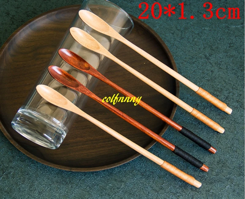 500pcs/lot 20*1.3cm Wooden Honey Spoon Long Handle Mixing Spoon Coffee Stirrer Wood Spoon