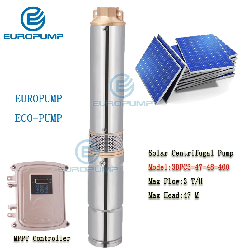 

EUROPUMP MODEL(3DPC3-47-48-400) 3" DC Solar Water Pump Hot Sale 2018 New Solar Water Pump Fountain Solar Water Pump With MPPT