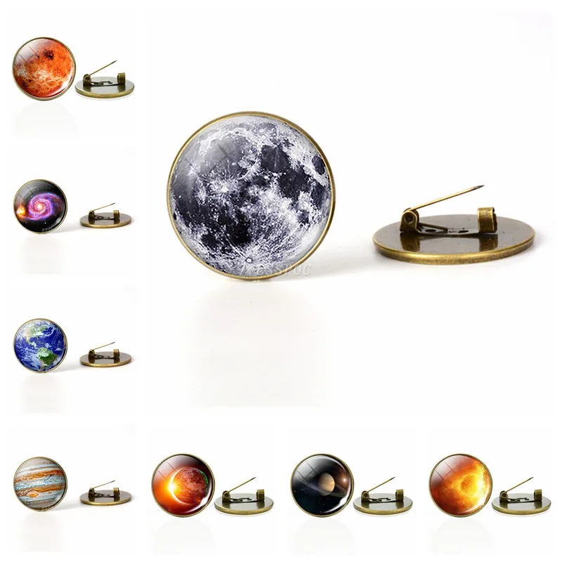 Planet Moon Surface Universe Out of Space Brooches Glass Cabochon Galaxy Nebula Moon Mercury Saturn Mars Jewelry Badge