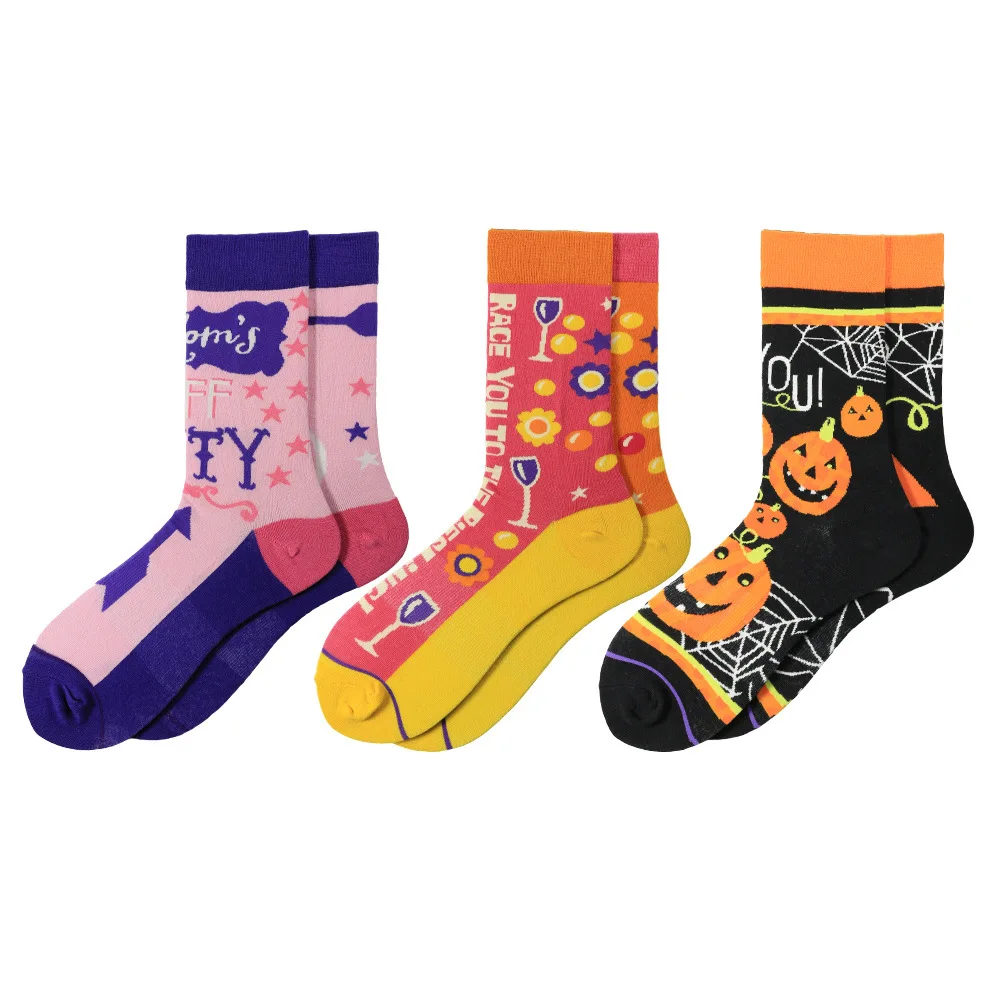 Funny AB Happy Socks Cartoon Colorful Pumpkin Head Pattern Socks Combed Cotton Socks Novelty Sokken For Christmas Gift