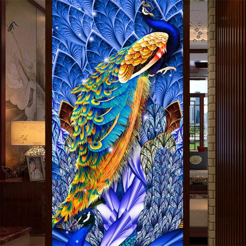 

wellyu Blue enchantress auspicious peacock porch wall custom large mural green wallpaper papel de parede para quarto