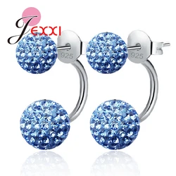 Candy Color Shinning Full Crystal CZ Double Ball Stud Earrings for Women 925 Sterling Silver Brincos Jewelry 10 Color