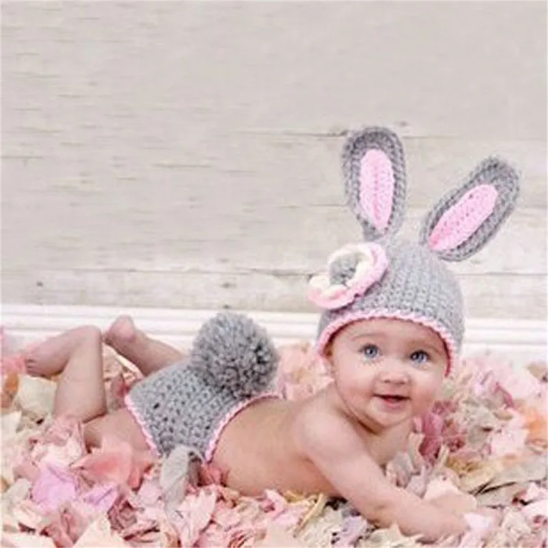 Bonnet et pantalon en tricot pour nouveau-né, accessoires de photographie de lapin, animal défini pour les nouveau-nés, costume de séance photo, mignon