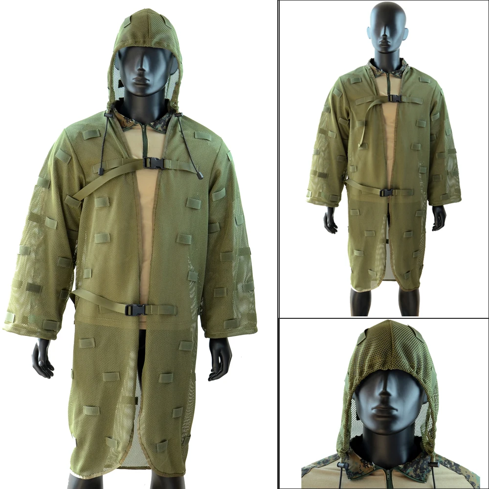 ROCOTACTICAL Tactical Concealmet Vest, Heavy Duty Nylon Sniper Tog Military Ghillie Jacket with Detachable Viper Hood Army Green