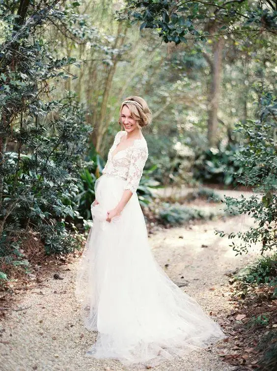 Robe De mariée en dentelle blanche, Robe De mariée à col en V, demi-manches, longueur au sol, Robe De mariée, 2020