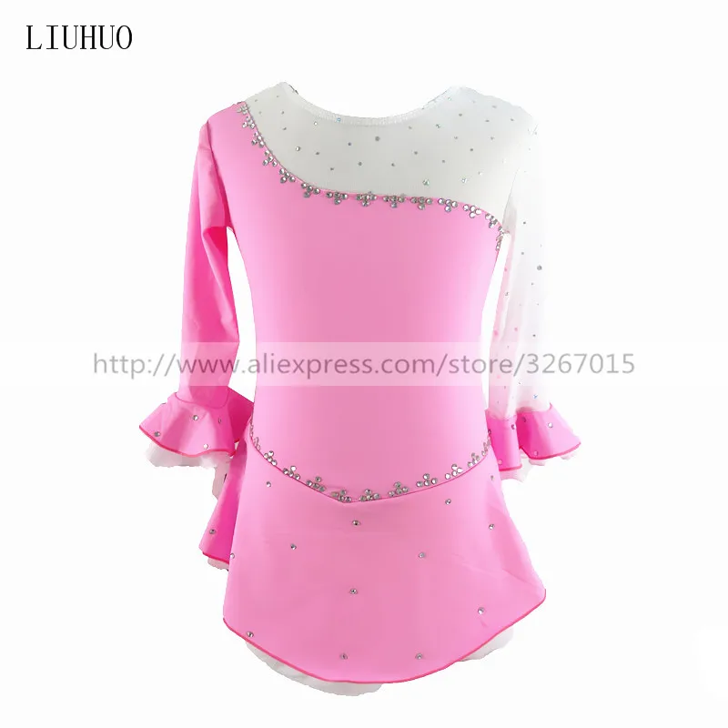 LIUHUO Women Girls Performance Ballet Gymnastics Competition Leotard Ice Figure Skating Dress Dance Costume Skirt Pink Kids