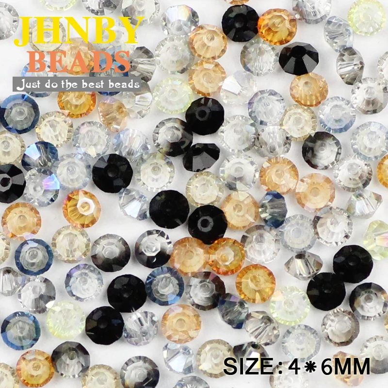 JHNBY spaceship shape Austrian crystal beads 4*6MM 100pcs AB color Double Bicone Loose beads for jewelry making bracelet DIY