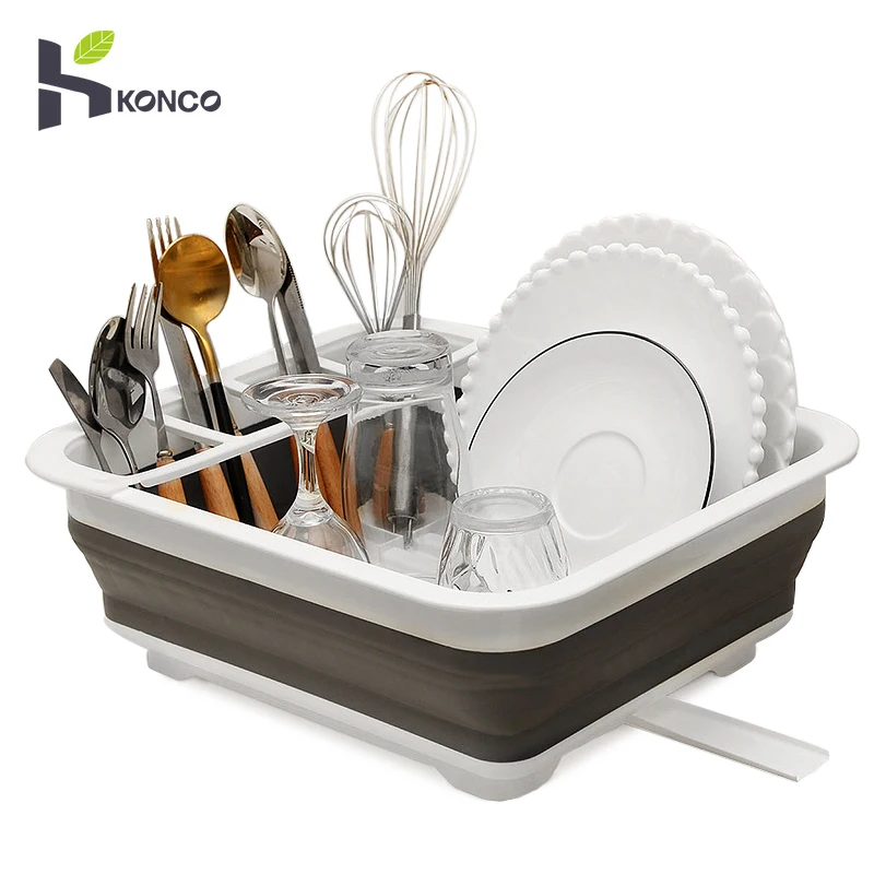 

Konco Folding Dish Bowl Storage Rack Kitchen Silicone Storage Box Dishes Cups Colander Tableware Dinnerware Organizer