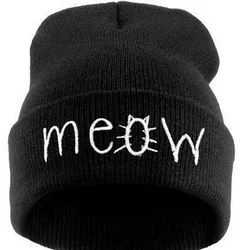 Korean Fashion Apparel Accessories Skullies Beanies Winter Warm Cap MEOW Letters Embroidery Man Women Hats Knitted 4 Colors