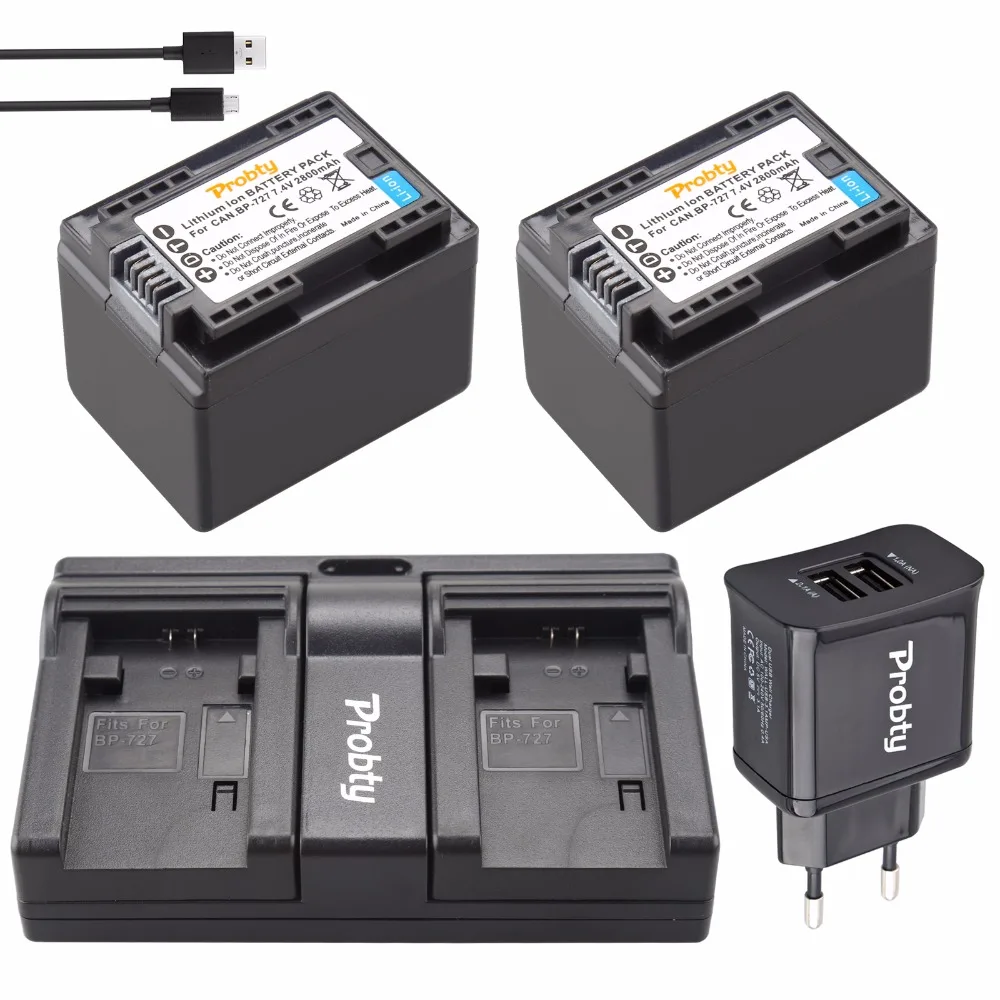 

2 Pcs Full Decoded BP-727 BP 727 Battery + Dual Charger + Plug For Canon VIXIA HF M50 M500 M56 M52 M60 R30 R300 R308 R506 DSLR