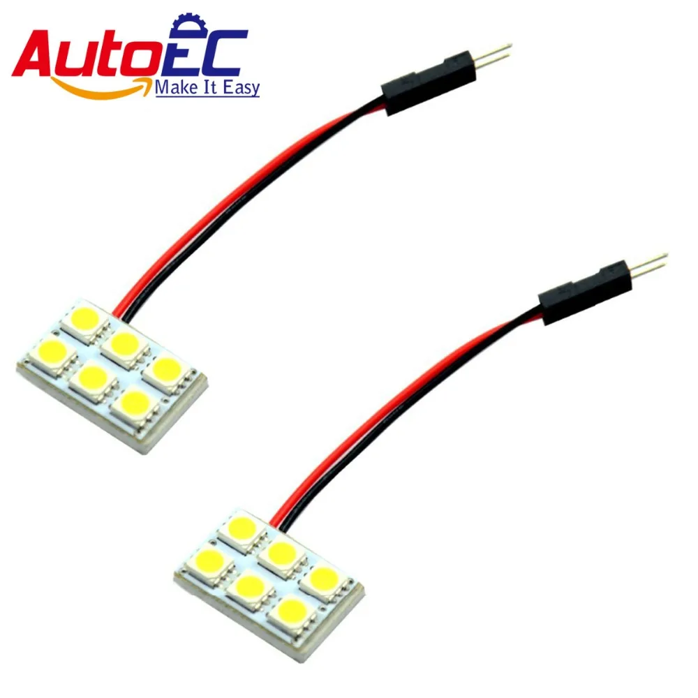 

AutoEC Car Dome Panel Light 6 SMD 5050 LED Roof Reading lights 12V with Festoon T10 Ba9s adapter 100X #LL07