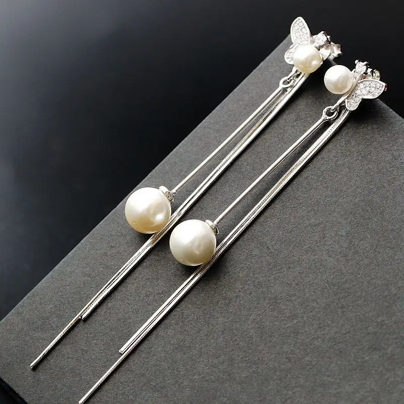 

925silver manually set ms shell pearl has fashionable silver pendant long tassels 925 sterling silver earrings