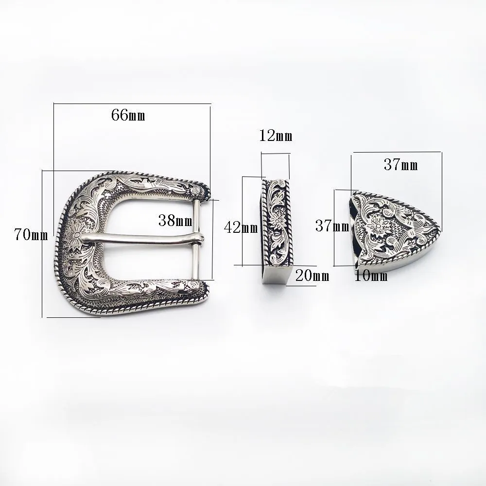 38mm vintage carve pattern beautiful metal women men DIY leather craft belt buckle set antique silver color 3pcs parts/set