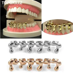 TOPGRILLZ Fit Light Yellow Gold Color Rose Plated Hip Hop Teeth Drip Grillz Caps Lower Bottom Grill Silver Color Grills