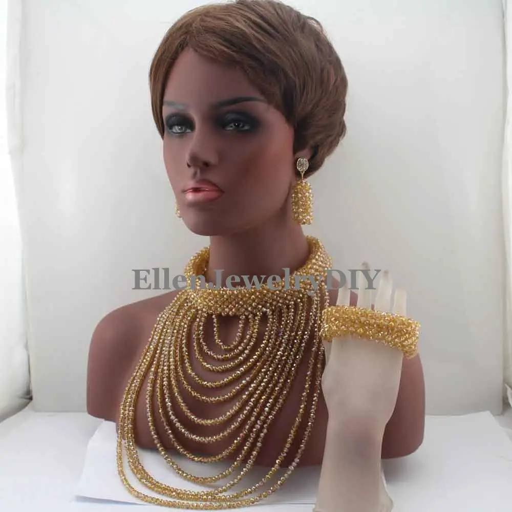 Nieuwe Mode Indian Bib Afrikaanse Bruiloft Sieraden Sets Nigeriaanse Kristal Kralen Bruiloft Bruids Sieraden Set Gratis Verzending W13059