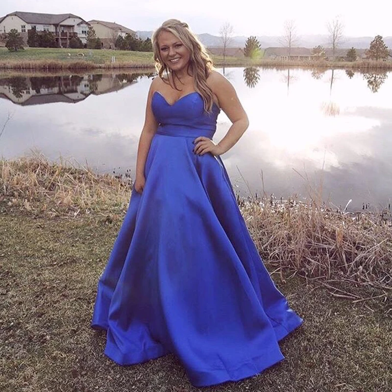 Royal Blue A-linie Abendkleid Schatz Satin Günstige Frauen Formale Party Kleider Einfache Volle Länge Robe De Soiree 2019 Neue