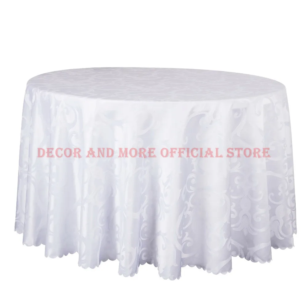 260CM White Table Cloth For Hotel Wedding Banquet Round Tablecloths Decor Jacquard Dining Table Cover Table Linens Wholesale