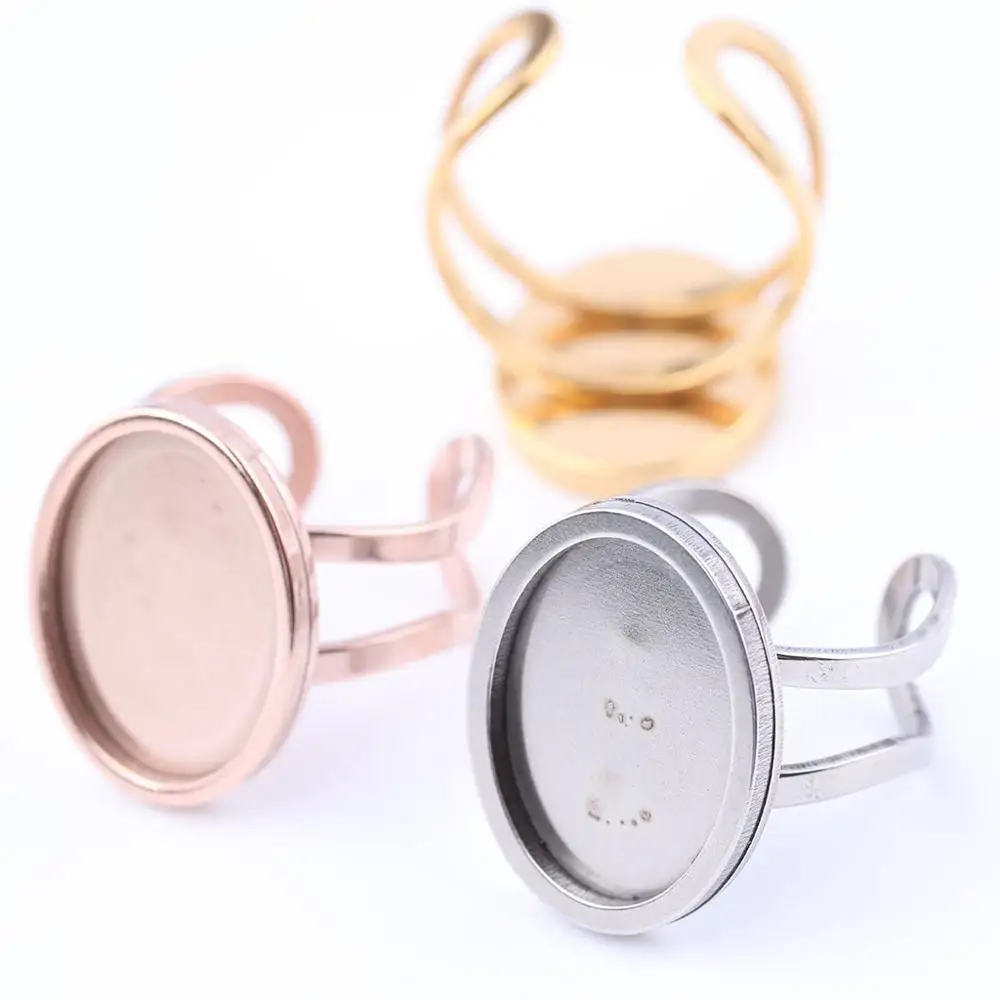 onwear 10pcs 13x18mm oval cameo cabochon ring base setting stainless steel blank ring bezel trays diy jewelry findings