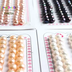 6-7mm Natural AAA Grade White Black Pink Button Freshwater Pearl Half Drilled Hole Loose Beads 28pcs (14 pair)