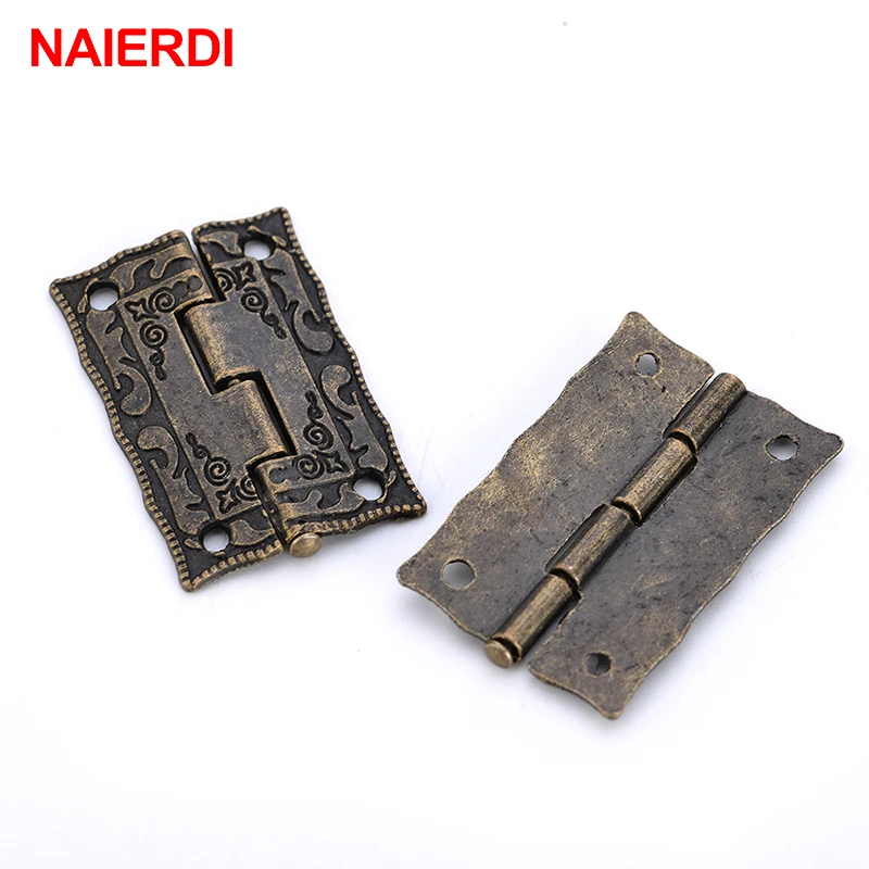 10PCS NAIERDI Antique Bronze Hinges Cabinet Door Drawer Decorative Mini Hinge For Jewelry Storage Wooden Box Furniture Hardware