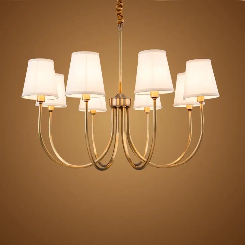 

Modern Full Bronze Copper Chandelier for Bedroom Kitchen Living Room Fabric Lampshade Hanging Home Lighting