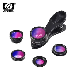 APEXEL Universele Clip 5 in 1 Fish Eye Groothoek Macro 2X Tele CPL Mobiele Telefoon Lens Voor iPhone Samsung xiaomi Telefoons DG5