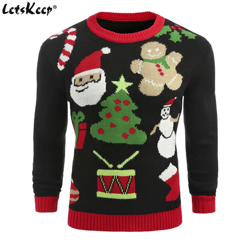 LetsKeep ugly christmas sweater men knitted patterns deer pullover sweaters winter warm round neck sweater jumper US size, MA550