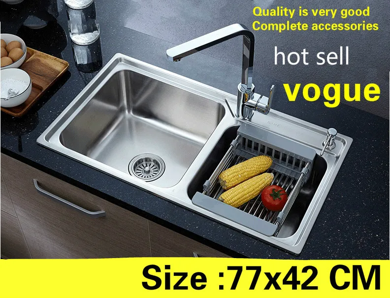 

Free shipping Apartment kitchen double groove sink standard 304 stainless steel high capacity hot sell 770x420 MM