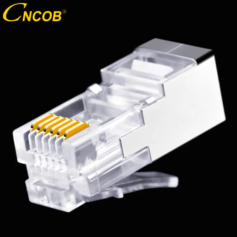 CNCOB RJ11 RJ12 6P6C corpo lungo, connettore linea telefonica FTP 6 core testa di cristallo del telefono, guscio in rame con scudo a spina modulare
