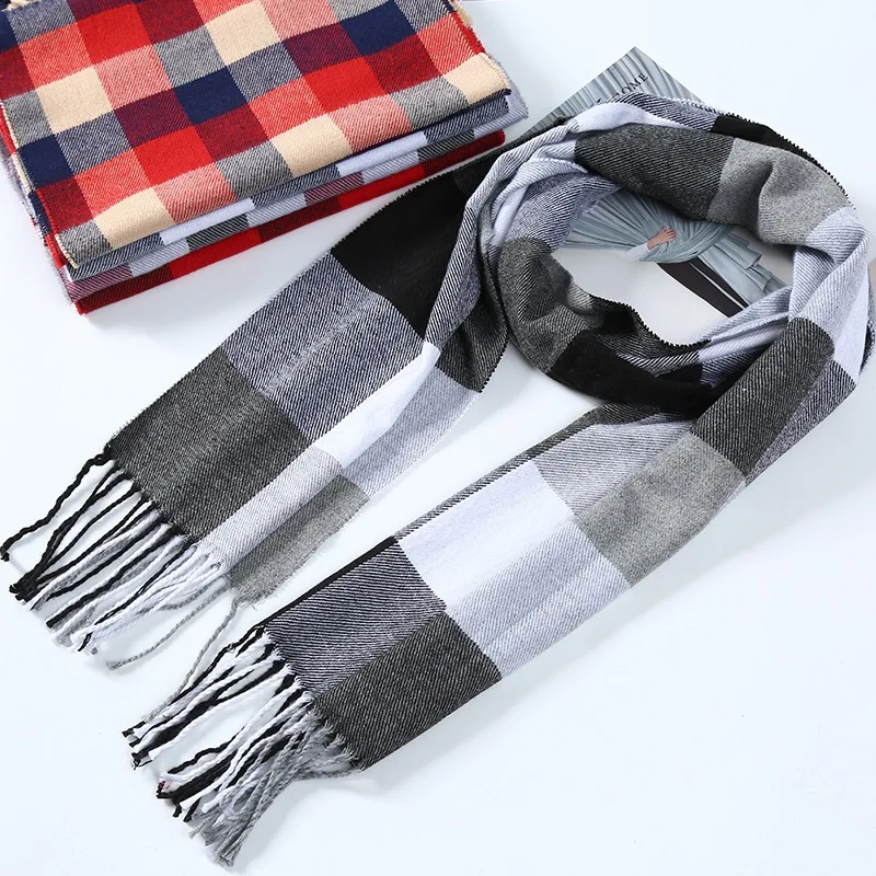 Winter Mannen Sjaal Plaid Streep Sjaal Mannelijke Casual Business Merk Designer Officiële Uitlaat Kasjmier Sjaals Vrouwen Thermische Sjaal