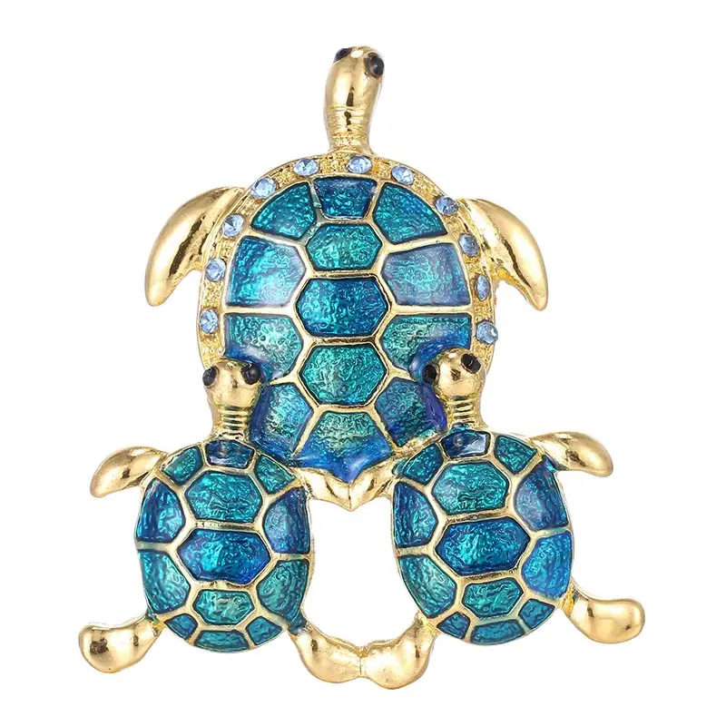 mother's day enamel three tortoise animal brooches pins women Crystal enamel safety pin Brooch jewelry accessories