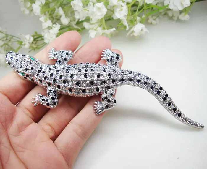 

5.7" Luxury Gecko Animal Pendant Crocodile Brooch Pin Clear Crystal Lizard