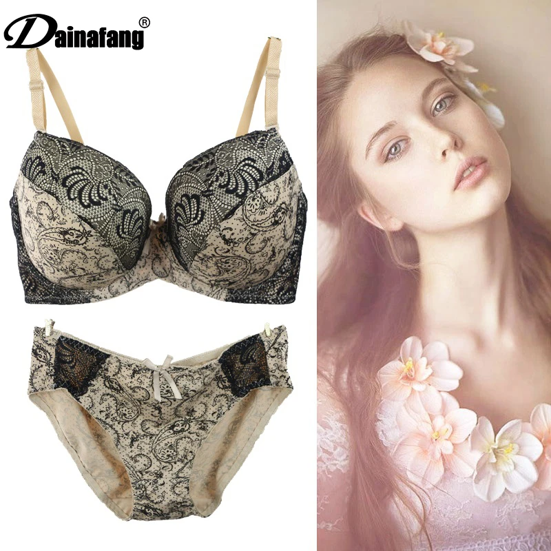 DaiNaFang Intimate Womens Lingerie Lace Printing Push Up Bras Sets Sexy Plus Size Seamless Embroidery Underwear Panties