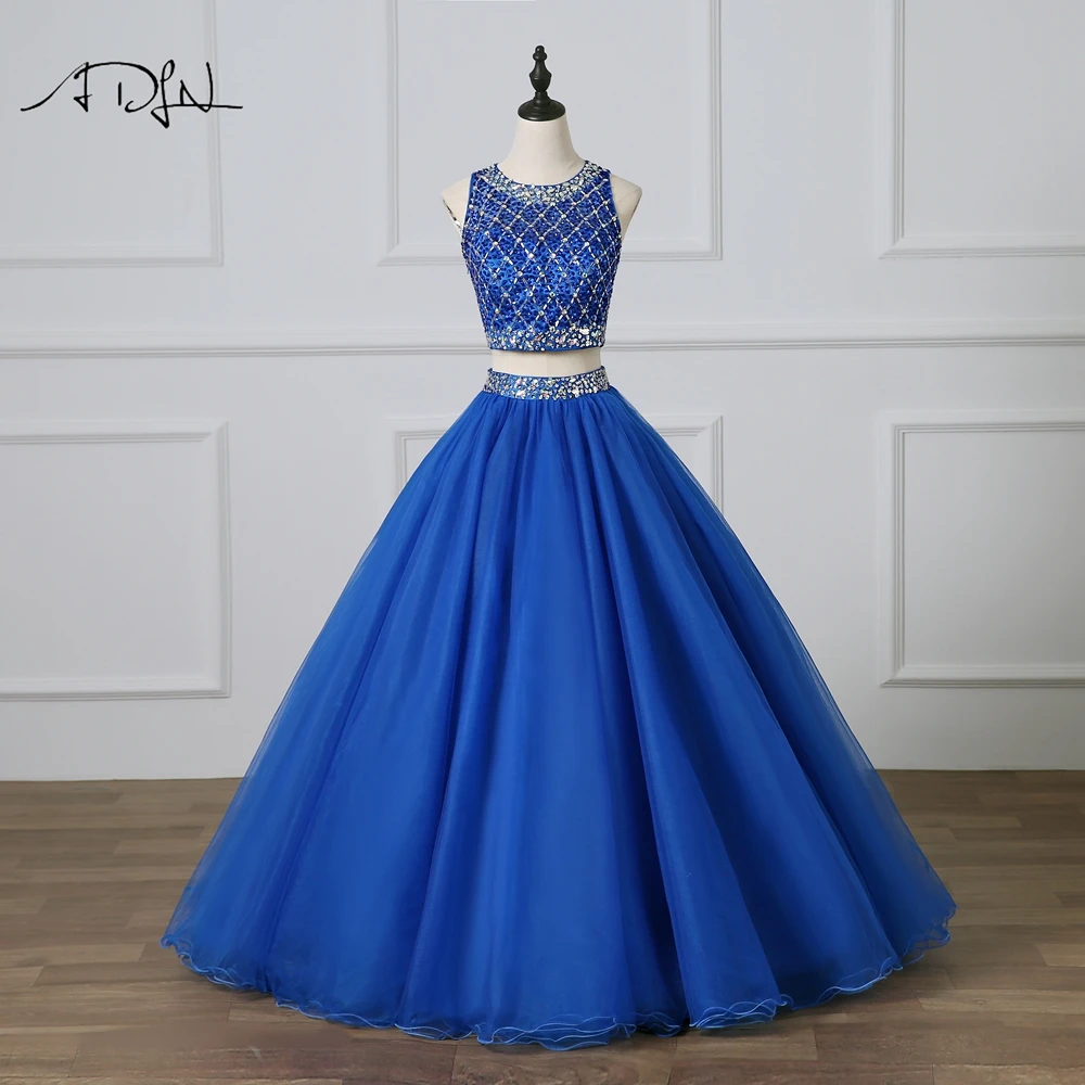 ADLN Royal Blue Abiti Stile Quinceanera Con Il cristallo A Due Pezzi Masquerade Abito Delicato In Rilievo Vestito Da Promenade Dolce 16 vestito Debuttante