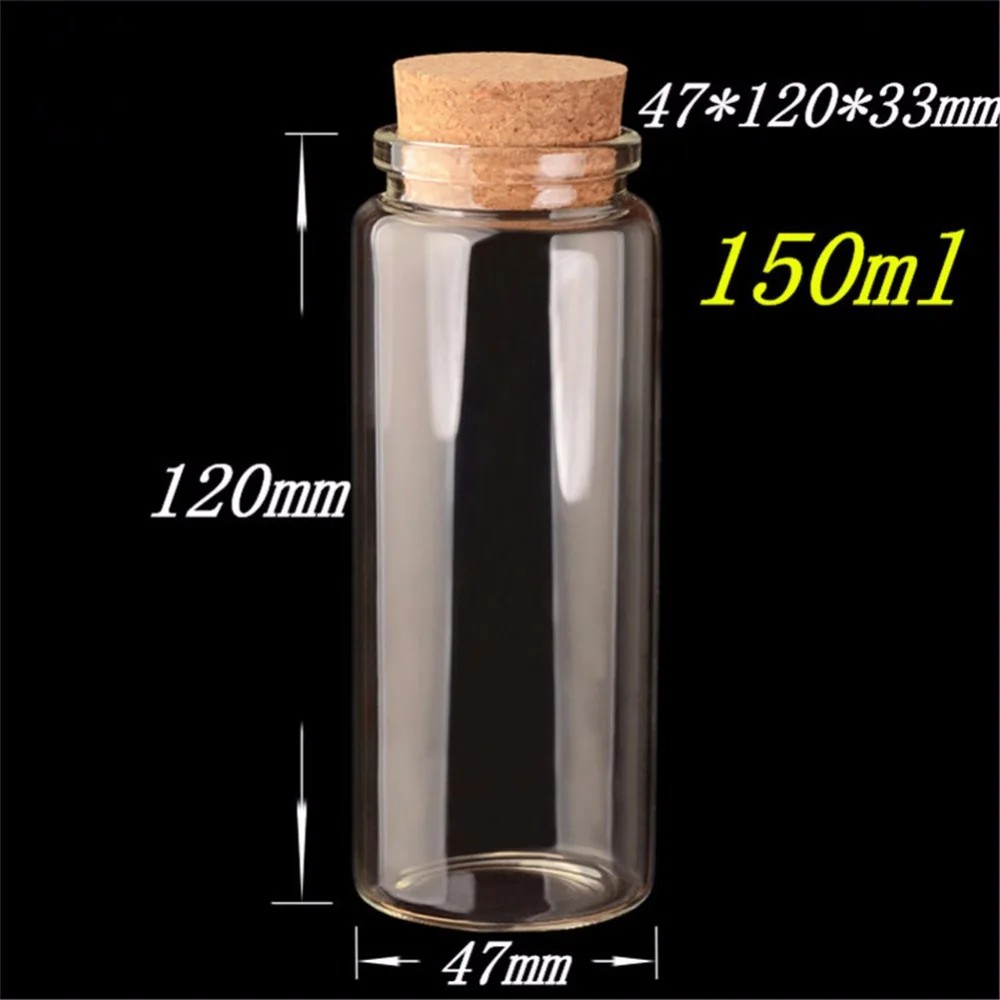 150ml Clear Glass Storage Jars Bottle Vial Container Wishing Bottle with Cork Stopper DIY Home Decor Wedding Gift Pack 24pcs/lot