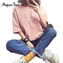 Summer Short Sleeve Soft T-Shirt 2019 New O-Neck Letter Print Loose Women T-Shirts Girls Lady T-Shirt Casual Student Tops Tee