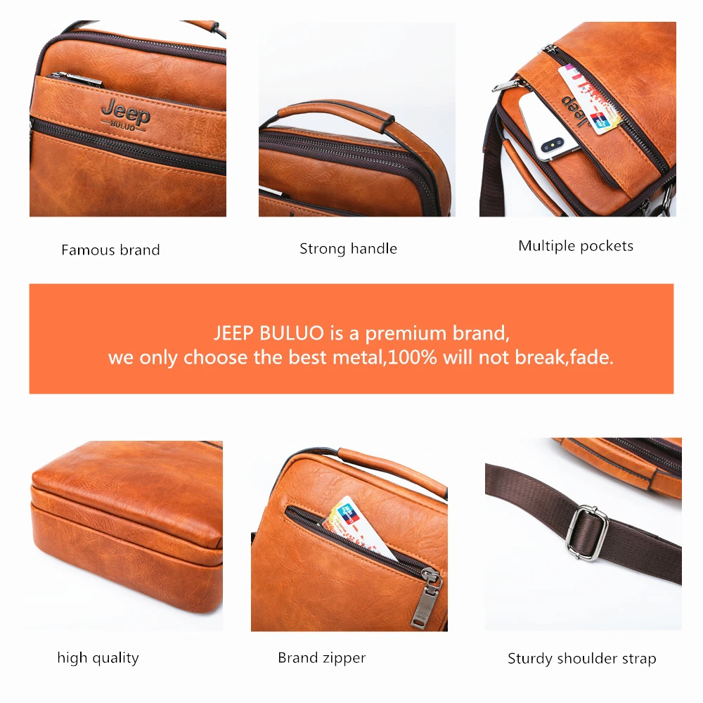 JEEP BULUO Men Bag Famous Men Shoulder Messenger Bags Split Leather Designer Crossbody Tote Men Fashion Business High Quality