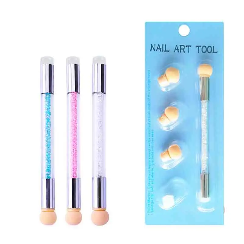 Nail Art Sponge & Silicone Brush Double-Headed Pen Gradient Blooming Transfer Stamping 6 Sponge Head Pen Manicure Tool