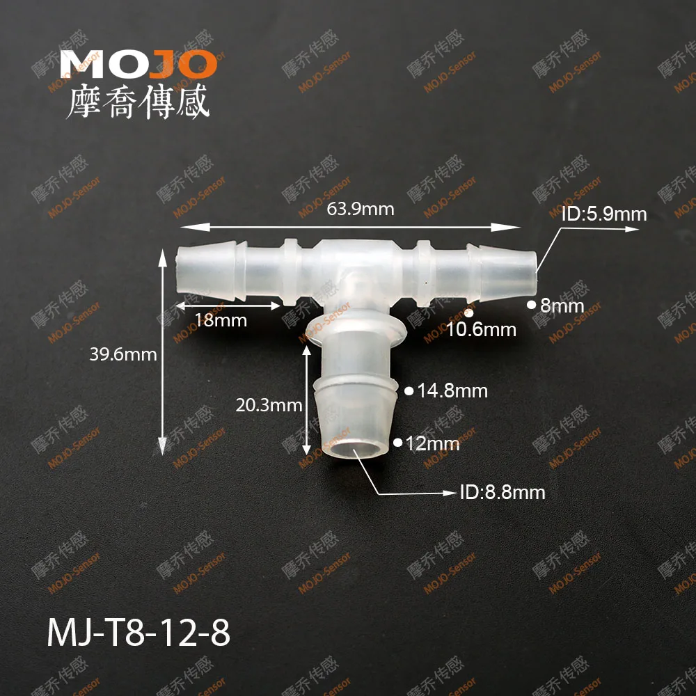 MJ-T8-6-8  Reducing  multiple tee hose connector 6.4mm to 8mm barbed type connectors (1000pcs/lots)