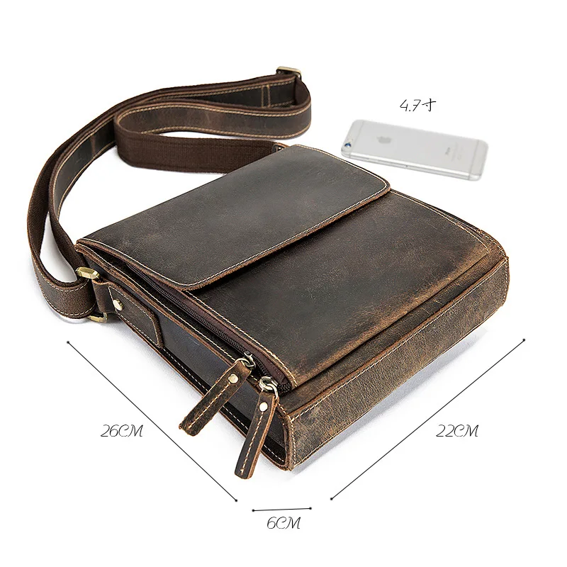 Casual Men Crossbody Bags Genuine Leather Men Shoulder Bags Messenger Bags Crazy Horse Leather Men Bags Wholesale Free Shipping