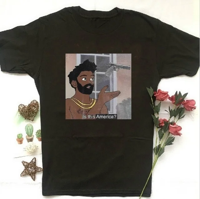 Kuakuayu HJN Black Live Matter Is This America Shirt Parody Tee Childish Gambino Is This America? Meme Top Black Rights Tee