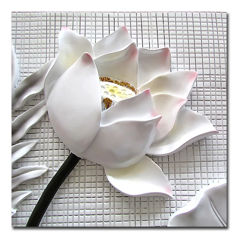 2PCS Modern 3D White Lotus Flowers HD Print Canvas Wall Art Pictures For Living Room The Paintings Abstract Modular Oil Painting