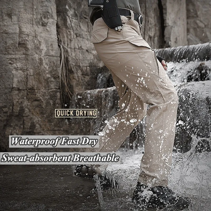 Summer Outdoor Thin Fast Dry Waterproof Hiking Long Trousers Men Climbing Sports Elastic Quick Dry  Pants Cargo Overalls