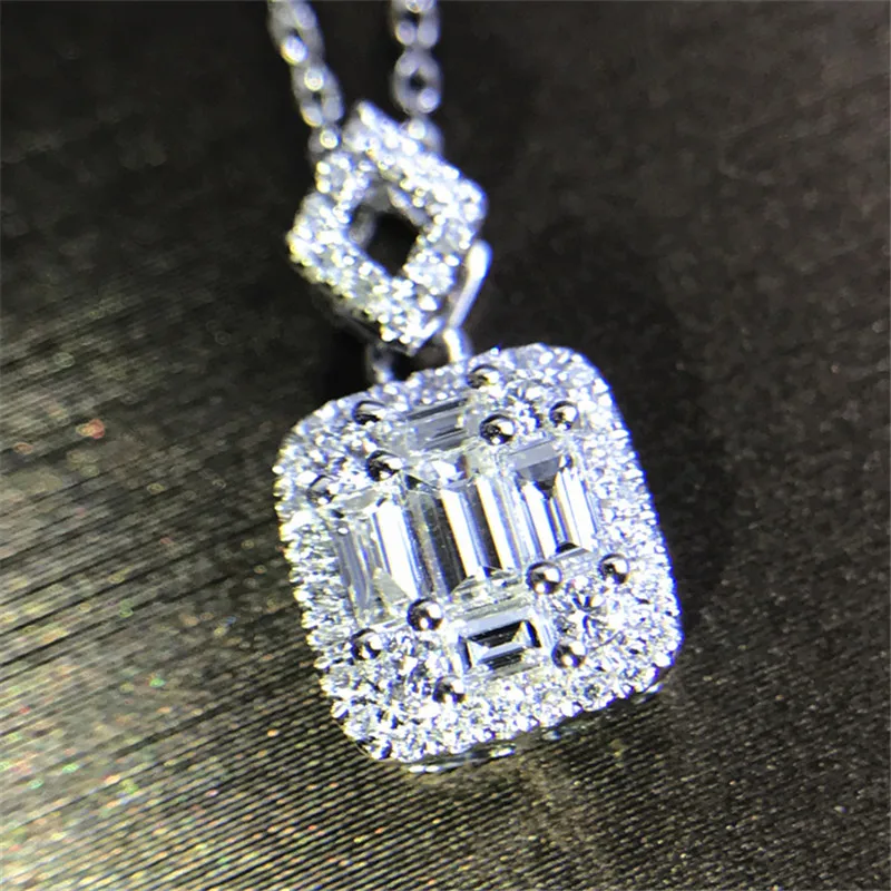 Charming pendant Real 925 Sterling silver T shape AAAAA zircon Wedding Pendants with necklace for Women Party Jewelry