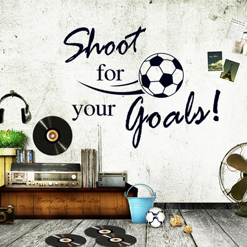 

Flying Football Shoot For Your Goal Wall Sticker English Letters Home Decals Stickers For Kids Room Living Room Decor Mural