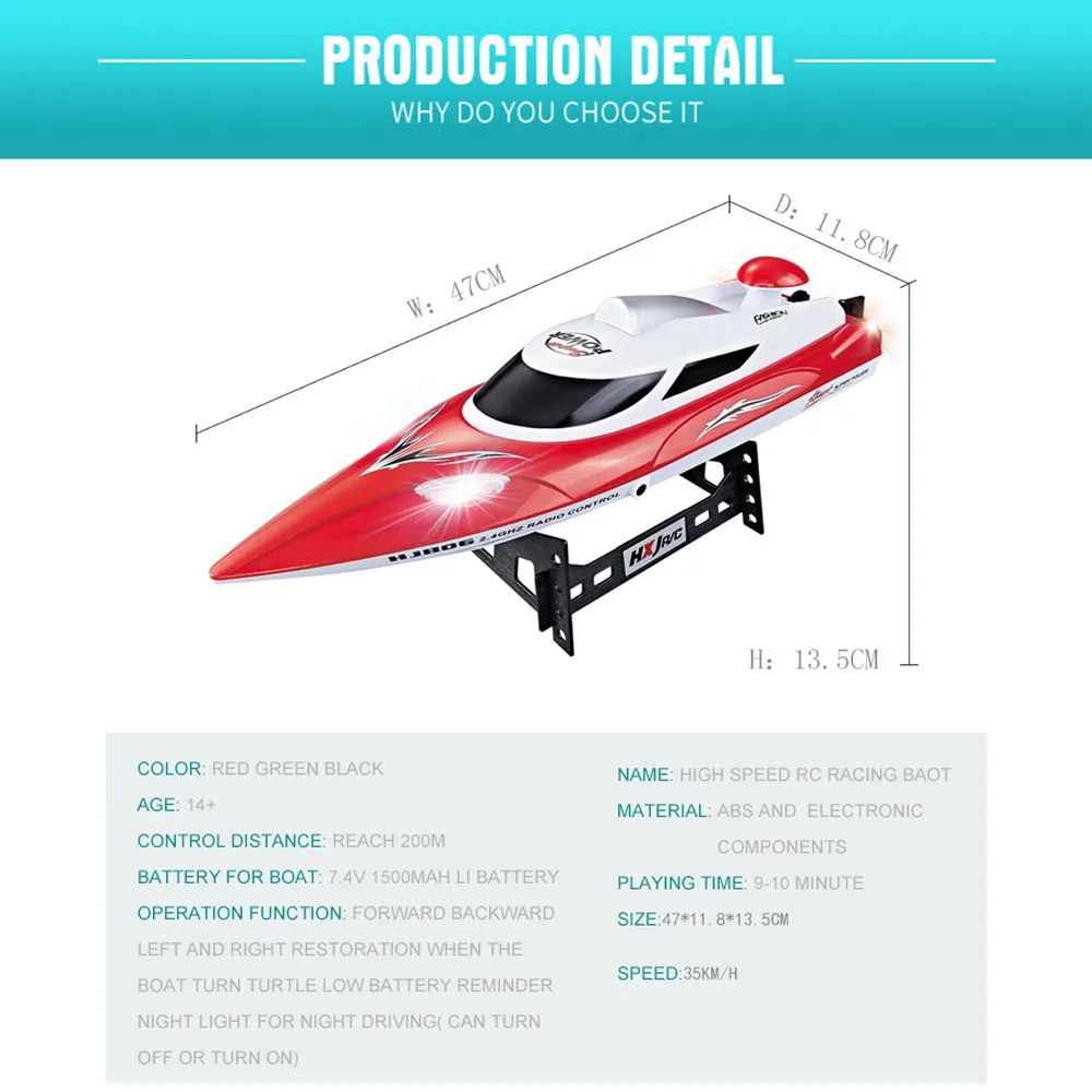 HJ806 High Speed RC racing Boat 35km/h 200m Control Distance Fast Ship With Water Cooling System